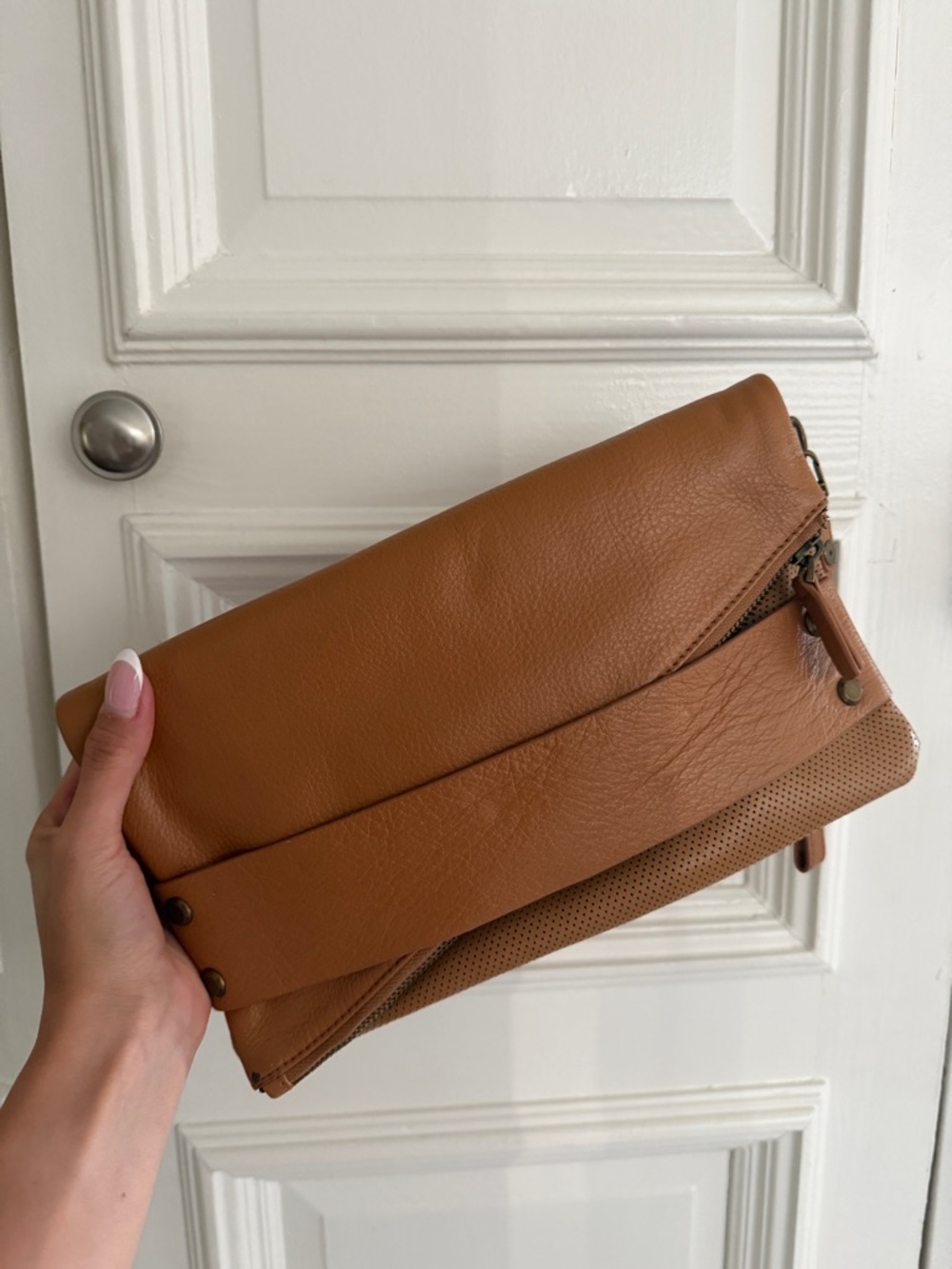 Tan Fold-Over Leather Clutch